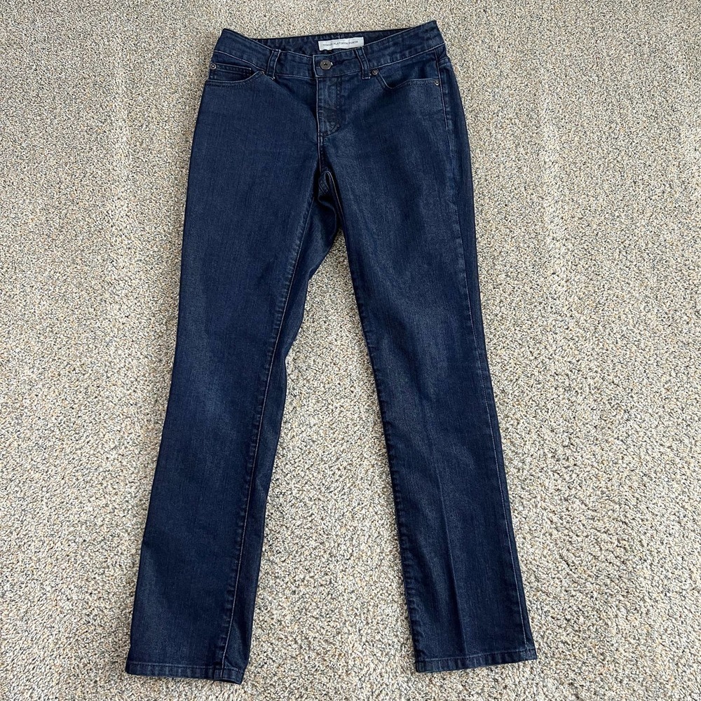 Chico's Platinum Denim Jeans Women's 00 (2) Mid Rise Slim Straight Leg Dark Wash